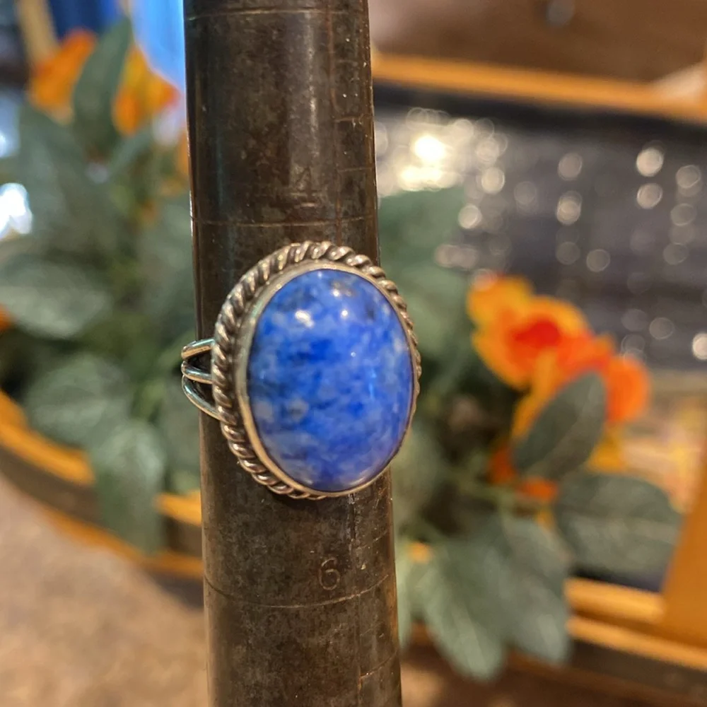 Blue Stone Silver Ring Size Around 4.75